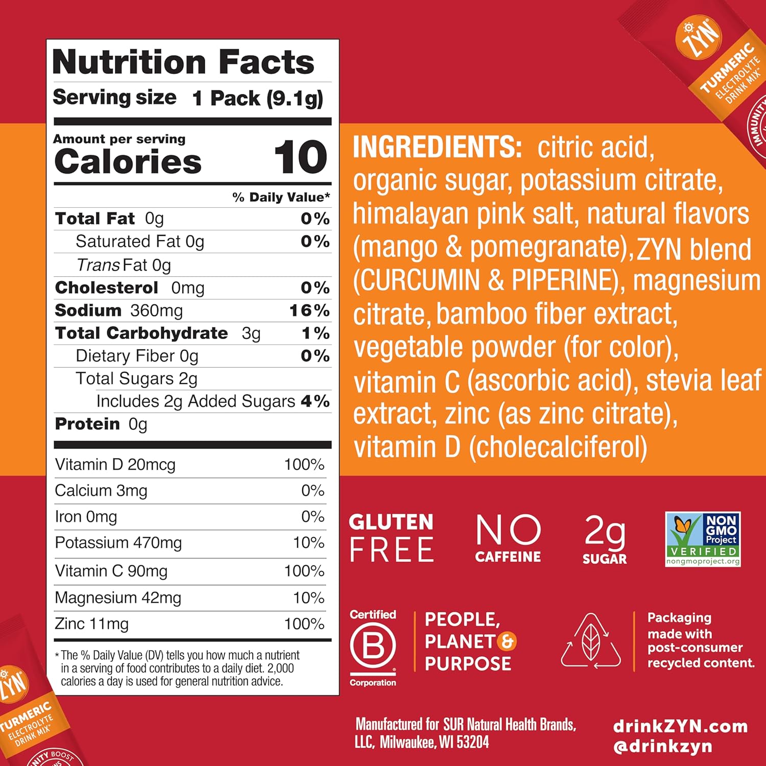 ZYN Turmeric Electrolyte Drink Mix Mango Pomegranate 9g - Image 6