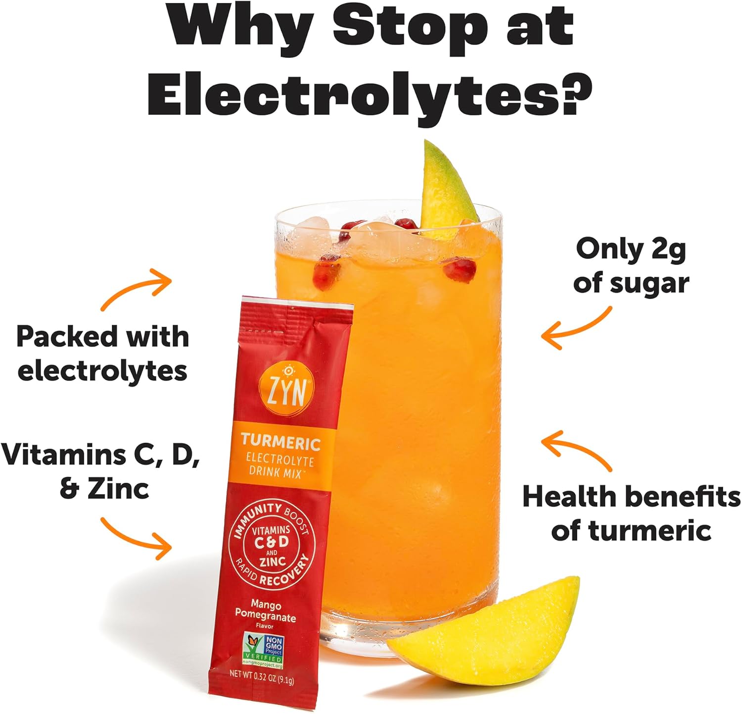 ZYN Turmeric Electrolyte Drink Mix Mango Pomegranate 9g - Image 2