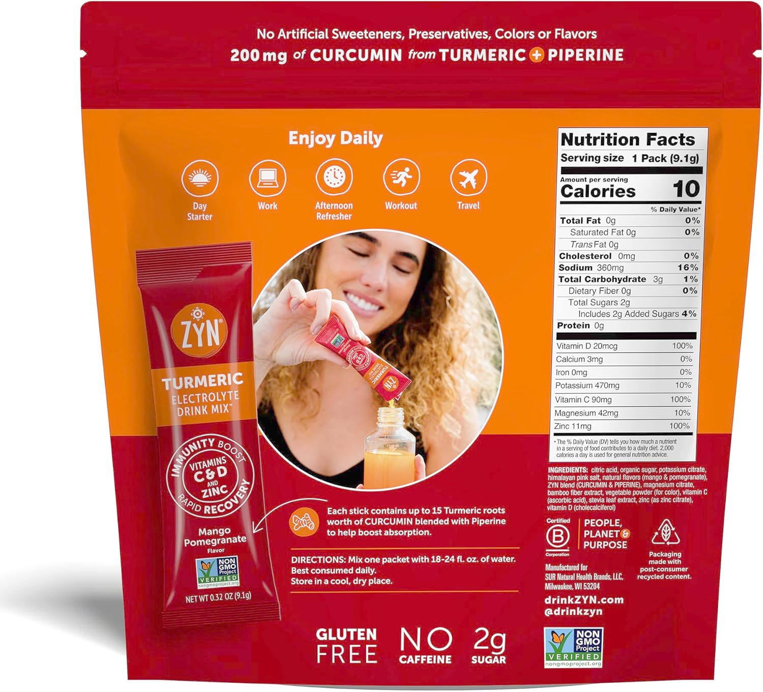 ZYN Turmeric Electrolyte Drink Mix Mango Pomegranate 9g - Image 5