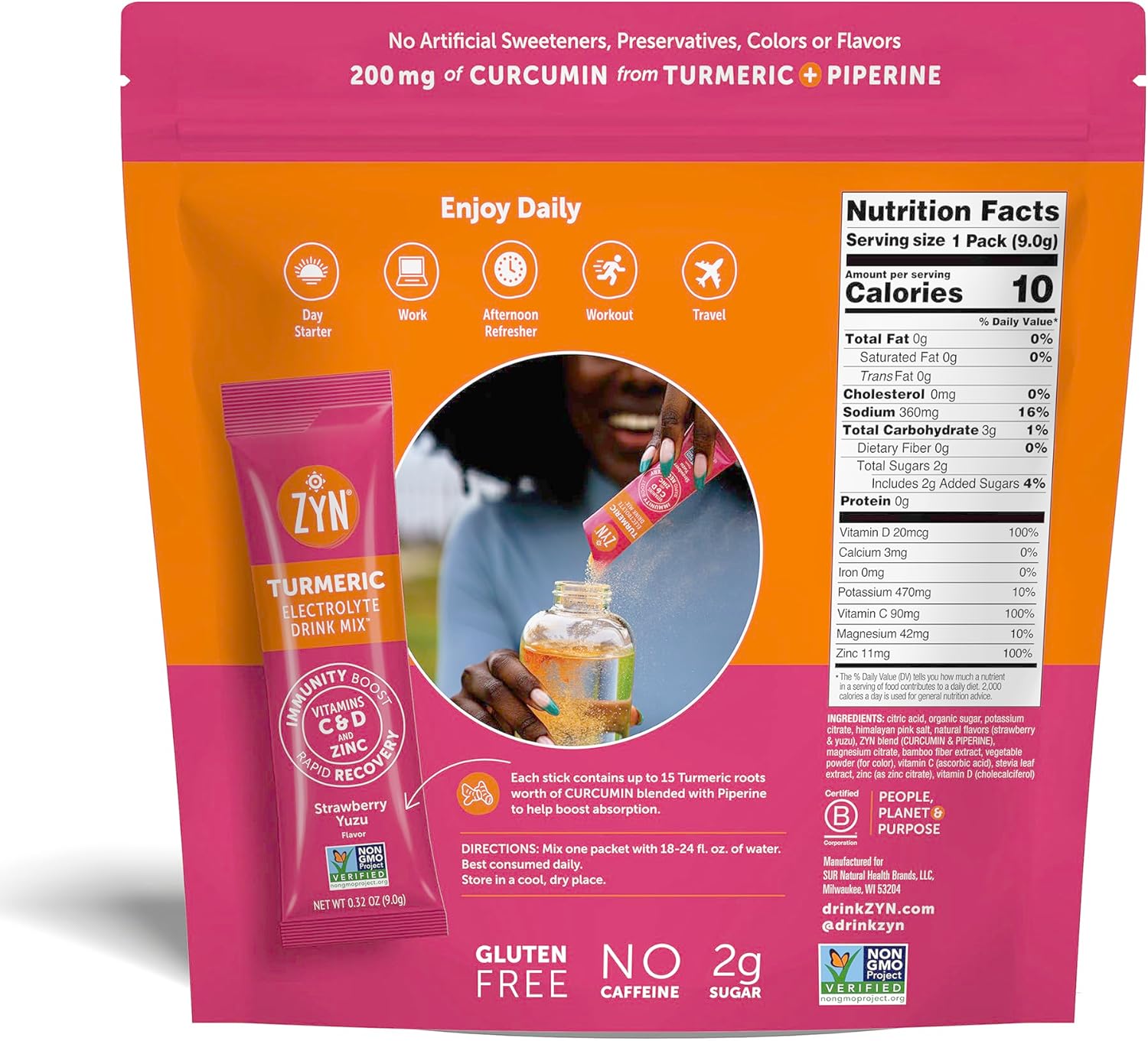 ZYN Turmeric Electrolyte Drink Mix Strawberry Yuzu 9g - Image 4