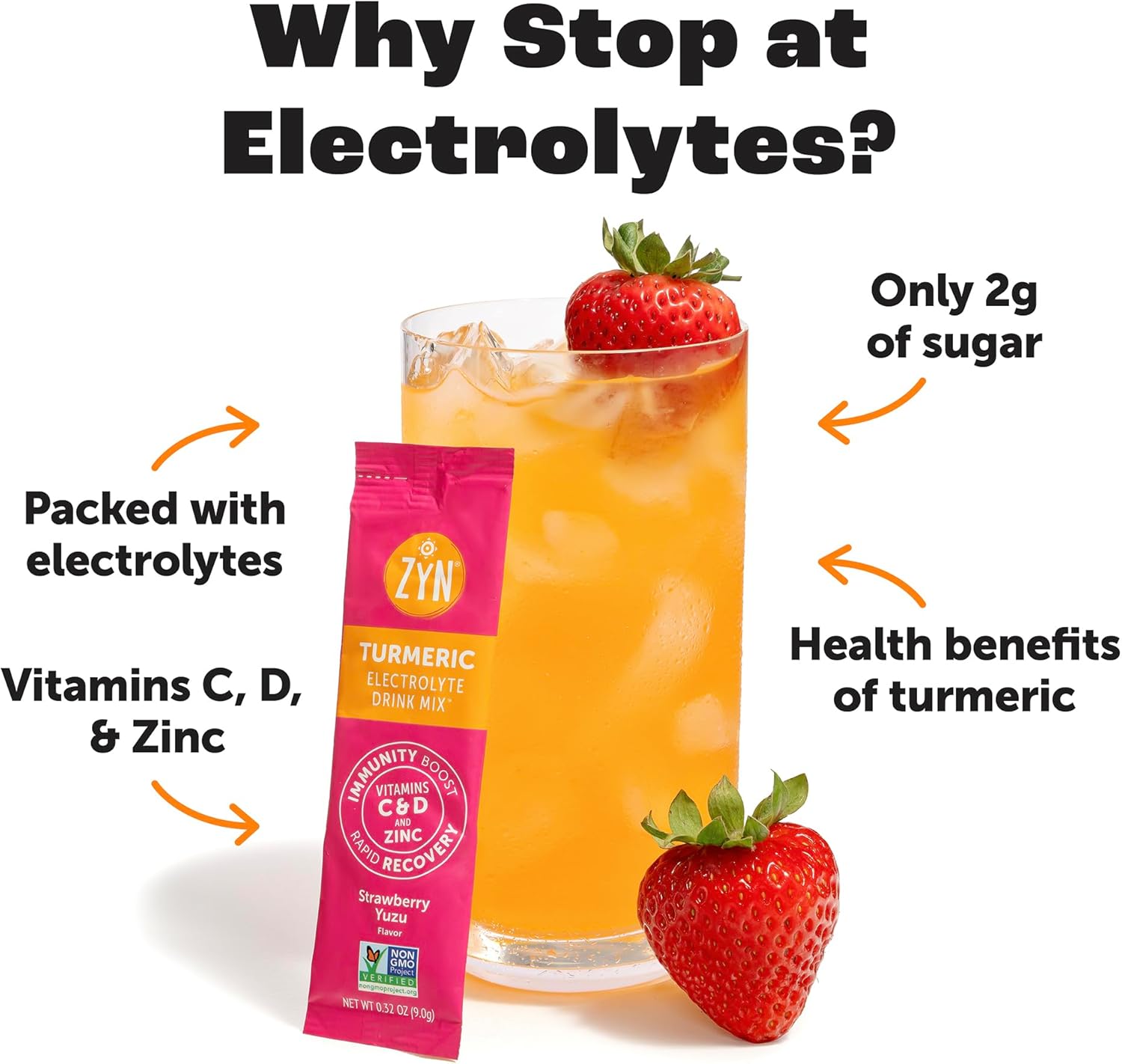 ZYN Turmeric Electrolyte Drink Mix Strawberry Yuzu 9g - Image 2